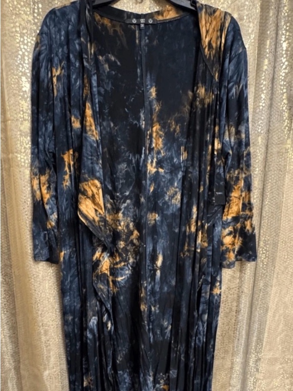 Tie-Dye Maxi Cardigan in Black, Navy & Mustard